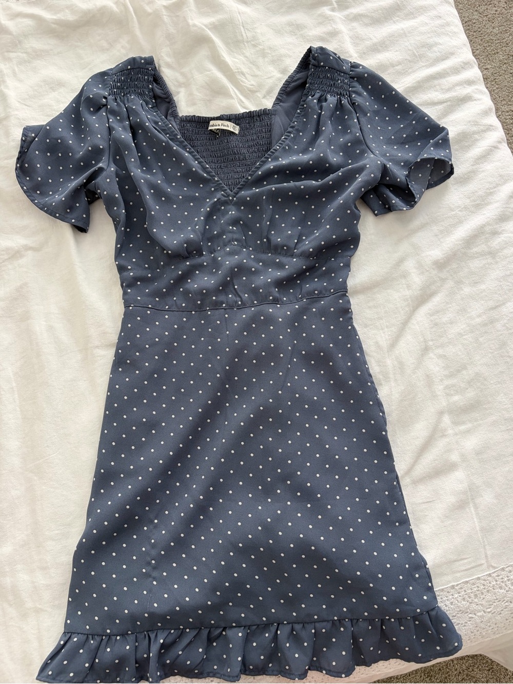 Abercrombie & Fitch Navy Blue Polka Dot Ruffle Dress